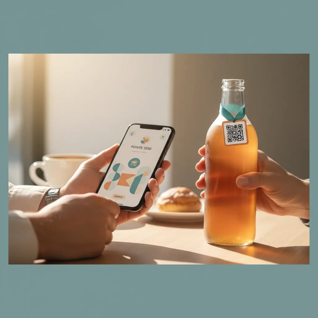People at an outdoor food and drink event scanning a product QR code